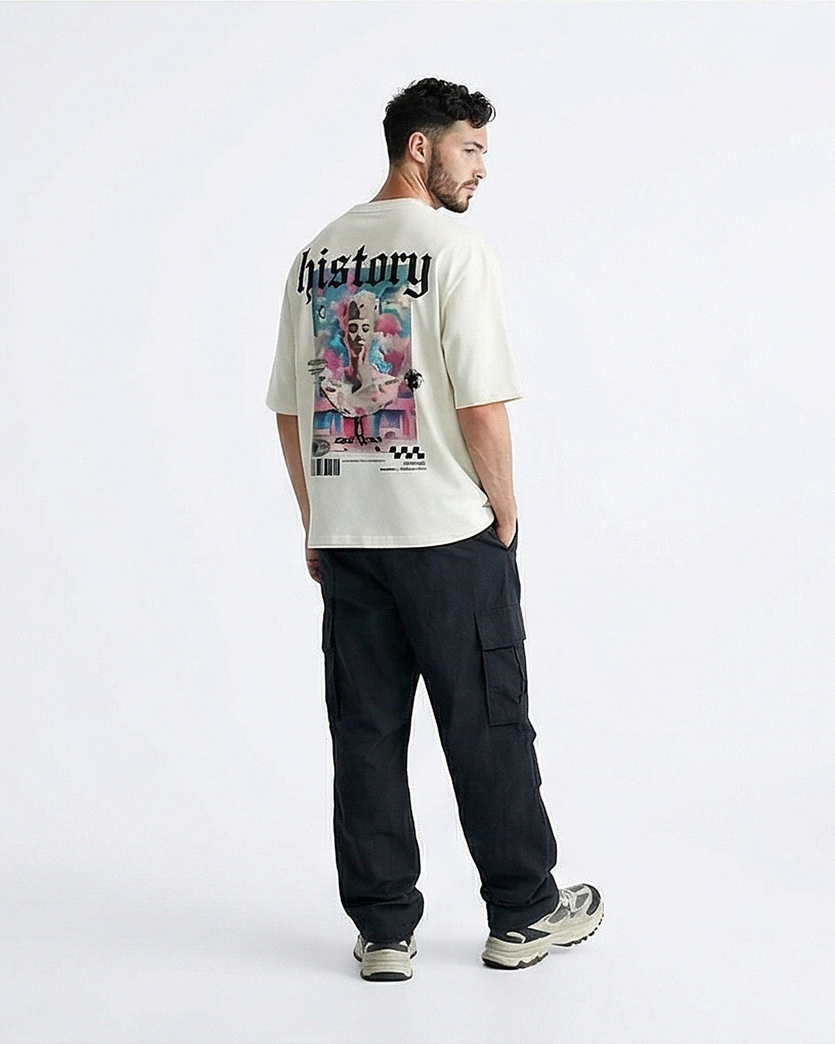 Ravin Men's 'History' Oversized Graphic Tee in Bone White - R216164