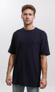 R216165 - Solid Crew Neck Relaxed Fit Tee - Navy Blue