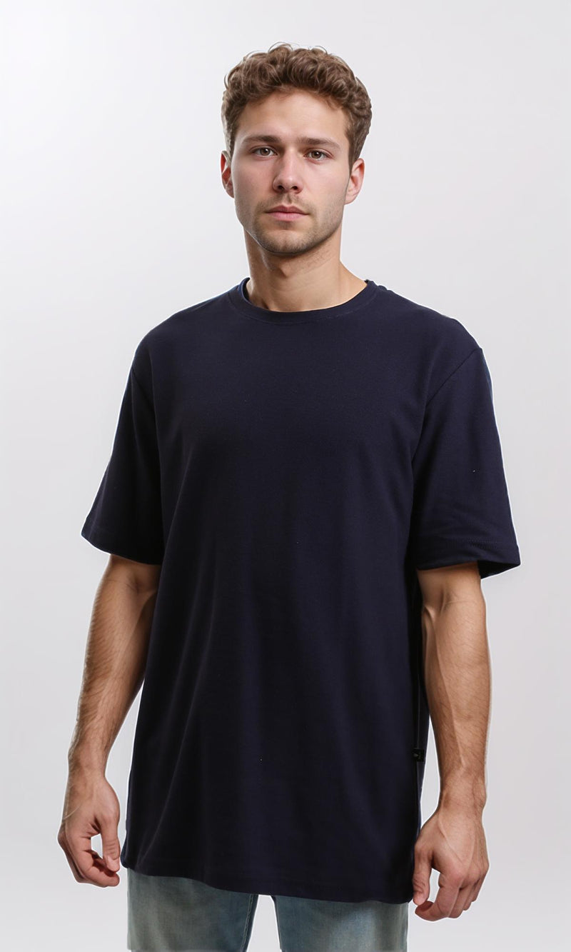 R216165 - Solid Crew Neck Relaxed Fit Tee - Navy Blue