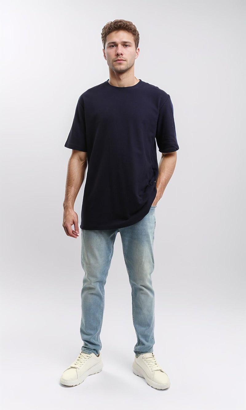 R216165 - Solid Crew Neck Relaxed Fit Tee - Navy Blue