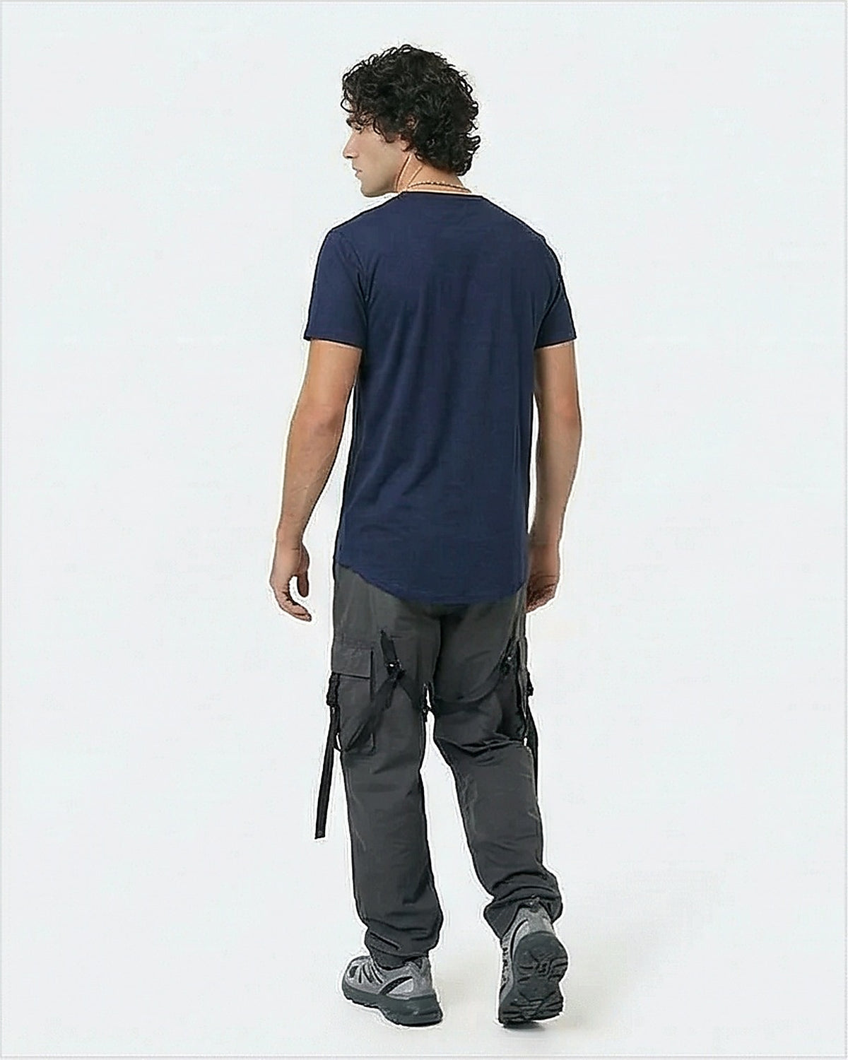 Navy Blue Curved Hem Signature Logo Tee - R216166