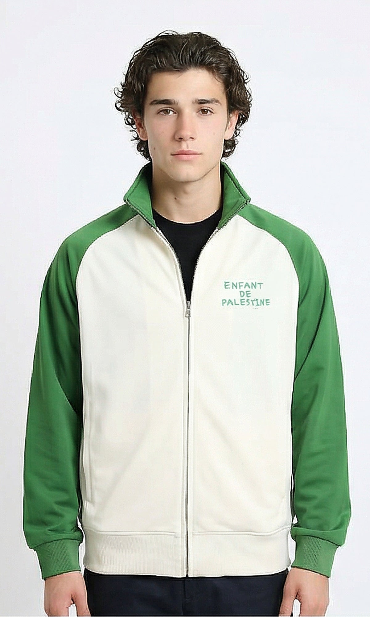 Bi-Tone Trendy Zipped Jacket - Green & Beige