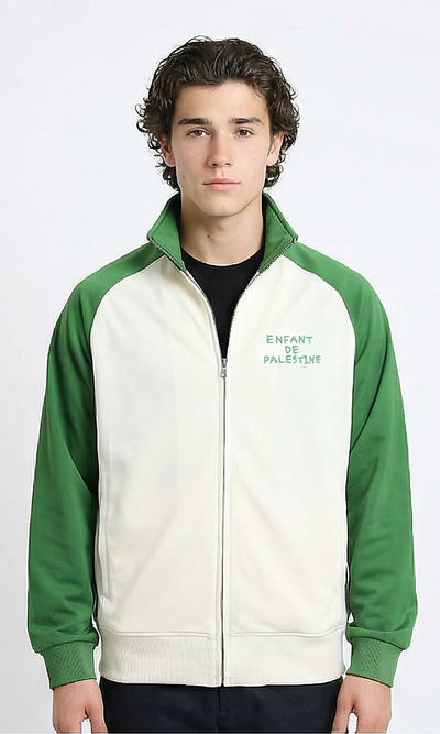 Bi-Tone Trendy Zipped Jacket - Green & Beige