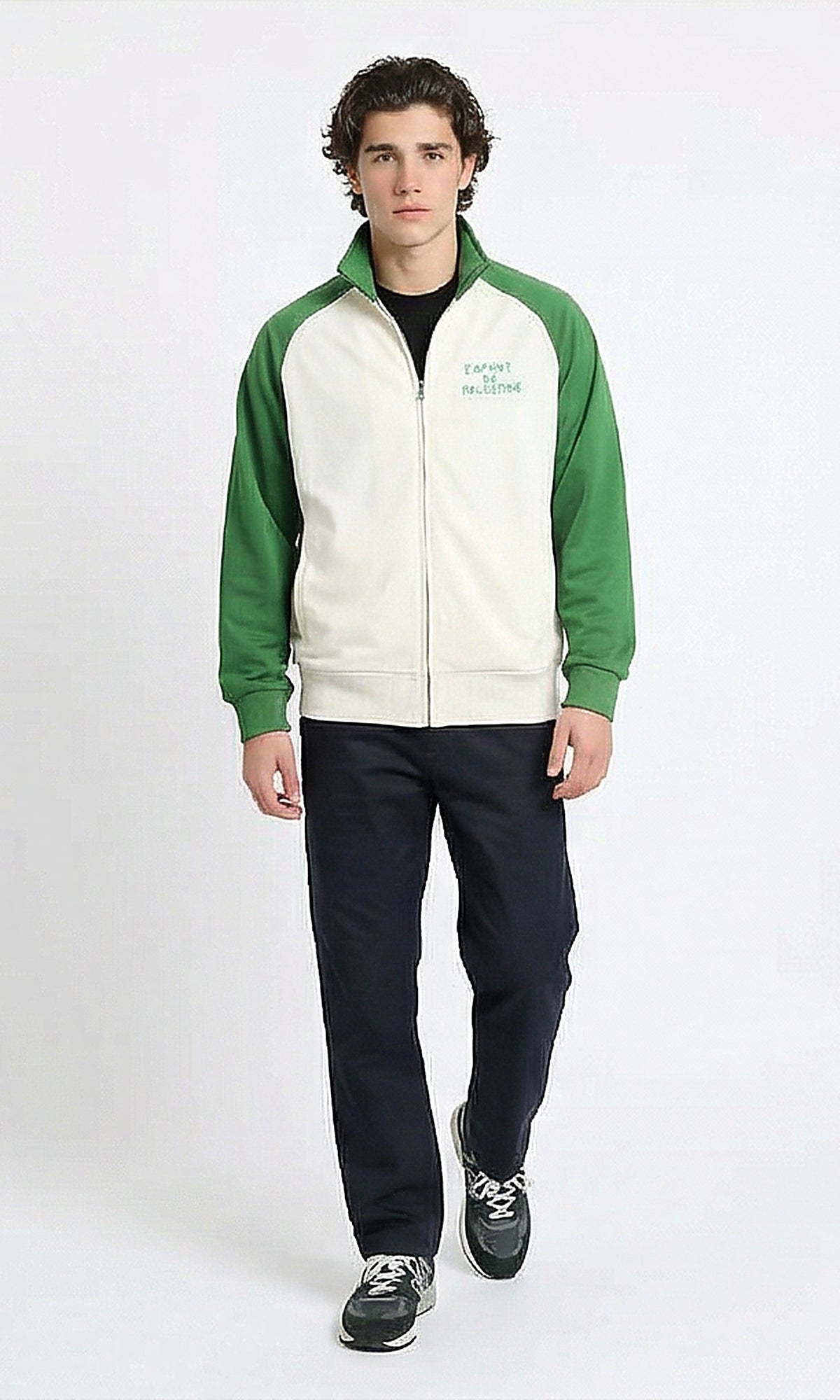 R216176 - Bi-Tone Trendy Zipped Jacket - Green & Beige