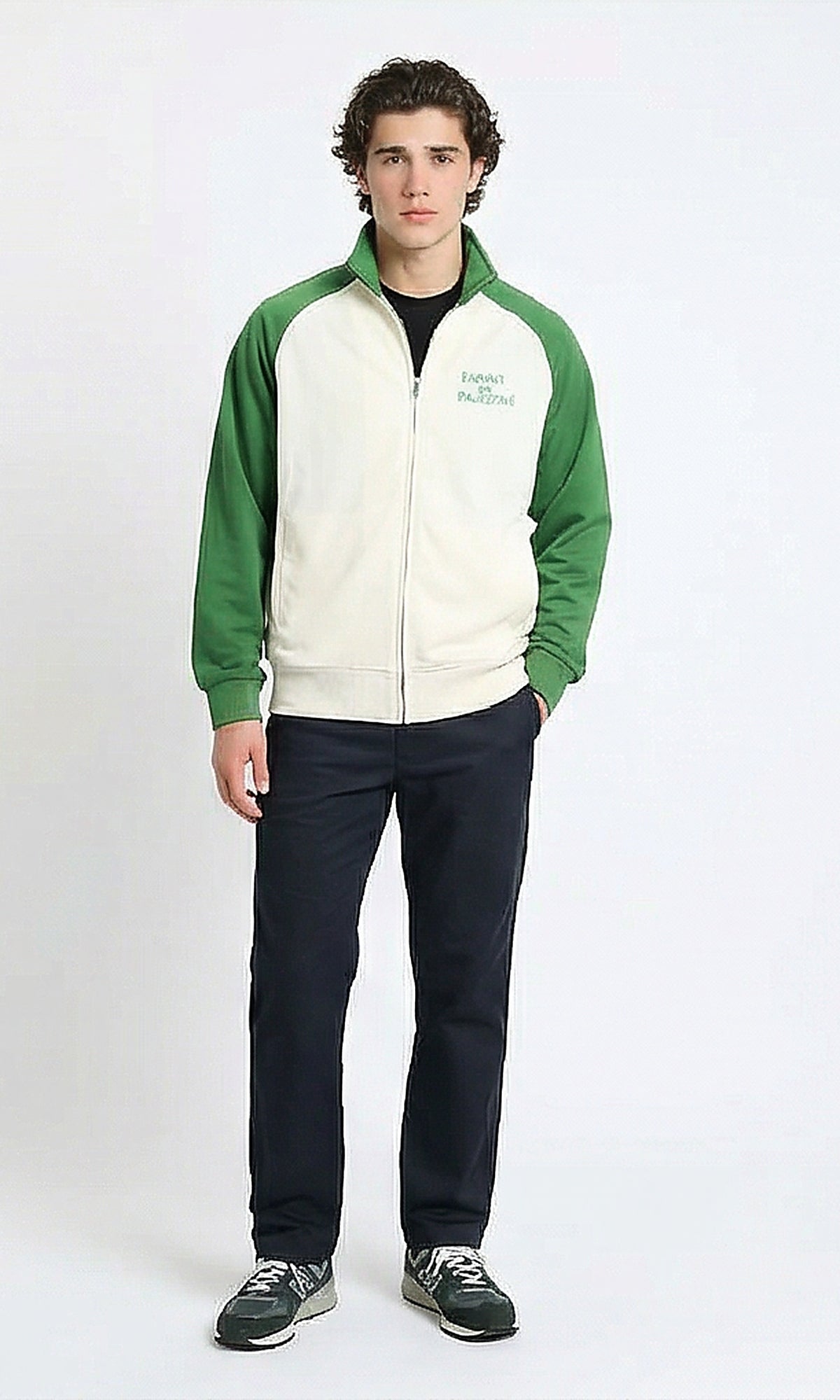 R216176 - Bi-Tone Trendy Zipped Jacket - Green & Beige