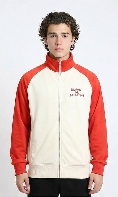 Bi-Tone Trendy Zipped Jacket - Red & Beige