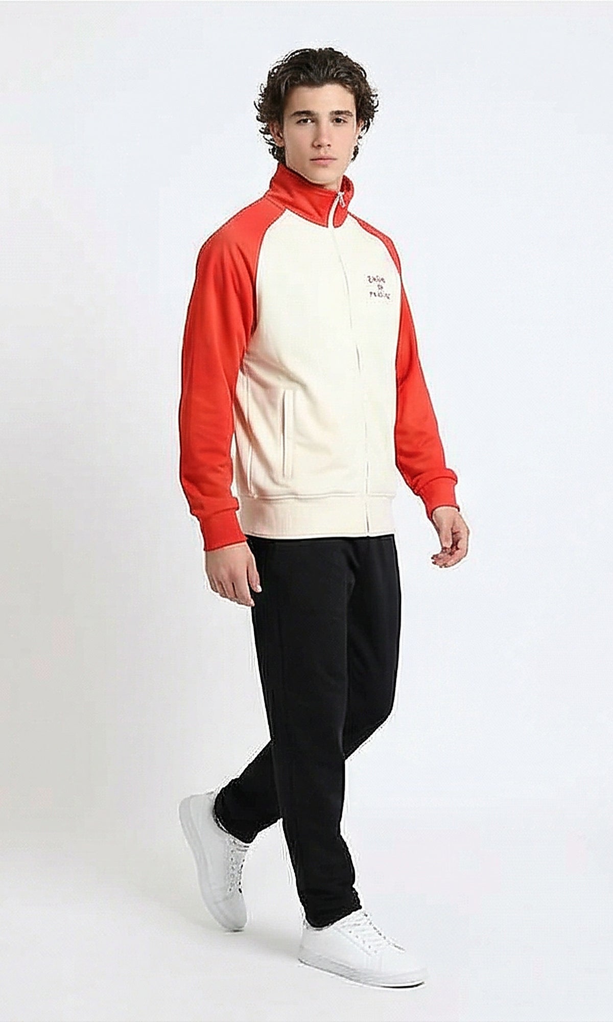 R216177 - Bi-Tone Trendy Zipped Jacket - Red & Beige
