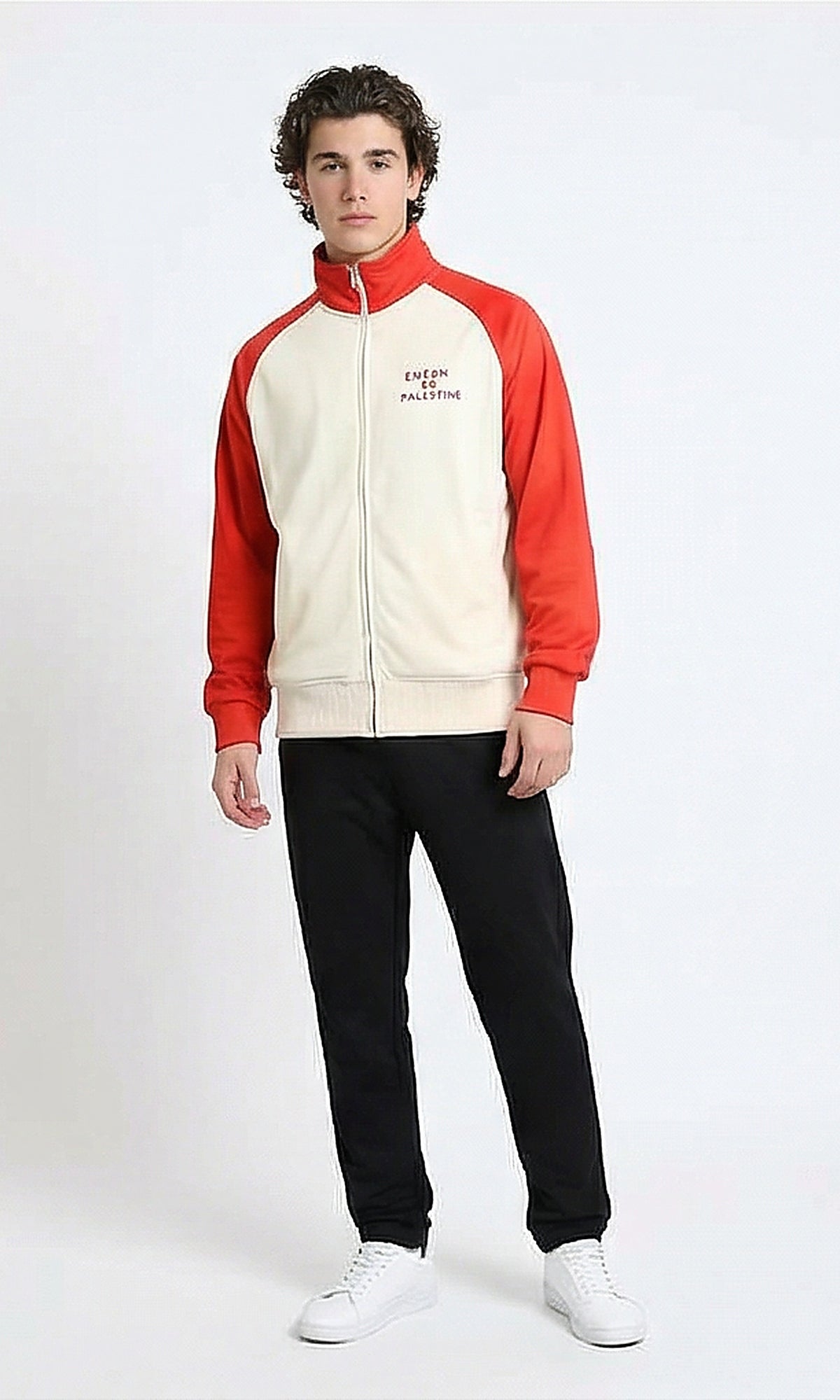 R216177 - Bi-Tone Trendy Zipped Jacket - Red & Beige