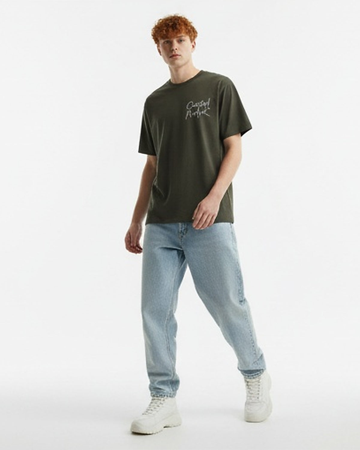 Olive Green Coastal Mood Graphic Back Print T-Shirt - R216295