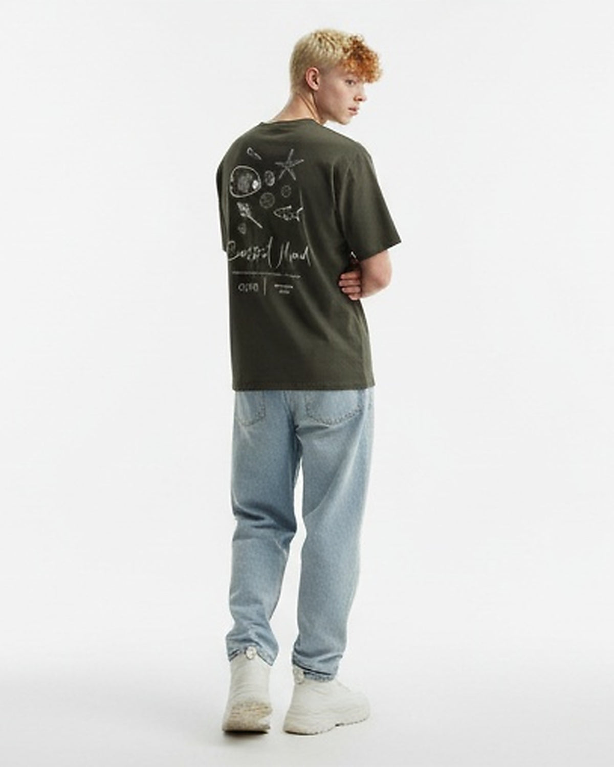 Olive Green Coastal Mood Graphic Back Print T-Shirt - R216295
