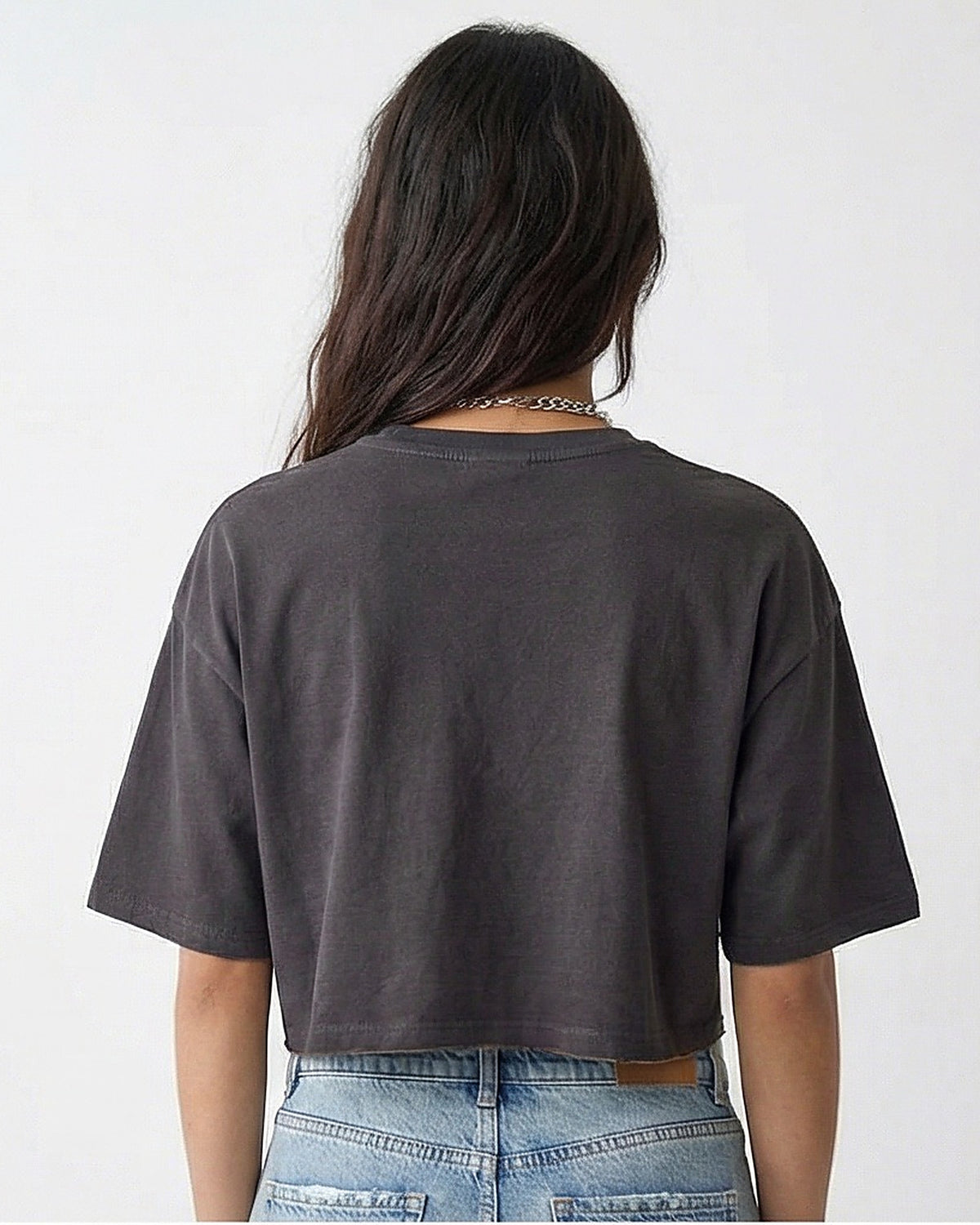 Charcoal Disney Mickey Mouse Graphic Cropped Tee - R216297