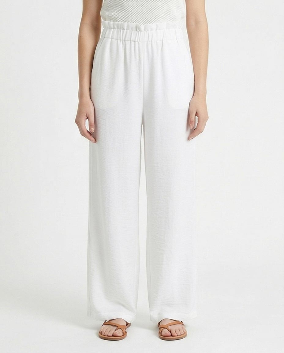 Women's Paperbag High-Waist Wide Leg Linen Trousers - Crisp White