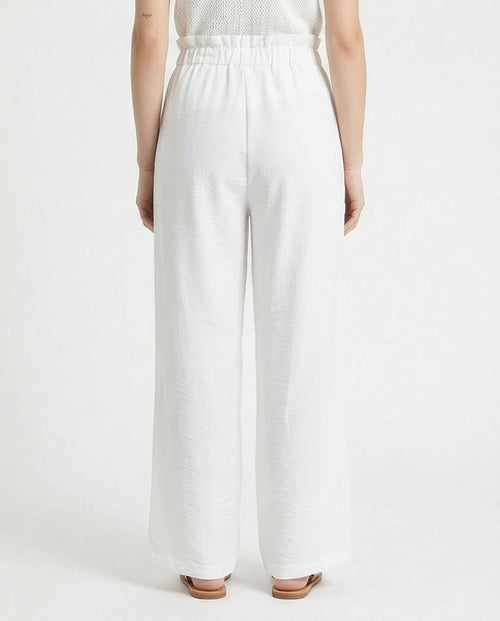 Ravin Women’s Paperbag High-Waist Wide Leg Linen Trousers – Crisp White - R216355