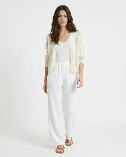 Ravin Women’s Paperbag High-Waist Wide Leg Linen Trousers – Crisp White - R216355