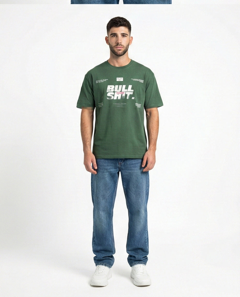 Forest Green Bull-Shit Graphic Print T-Shirt