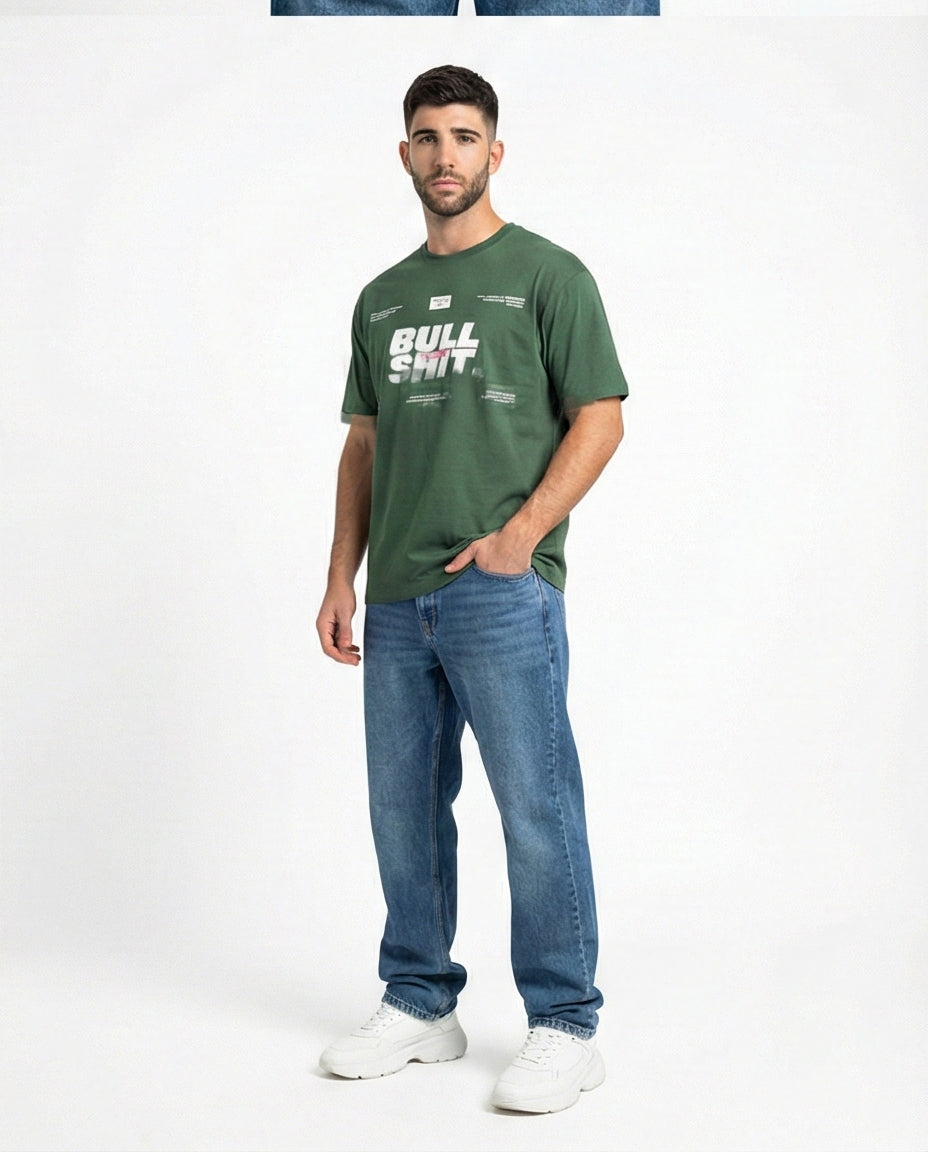 Forest Green Bull-Shit Graphic Print T-Shirt