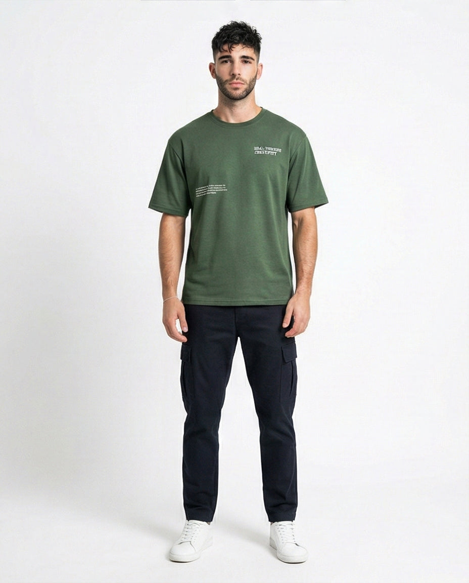 Olive Green Art Therapy Relaxed Fit Graphic T-Shirt - R216399