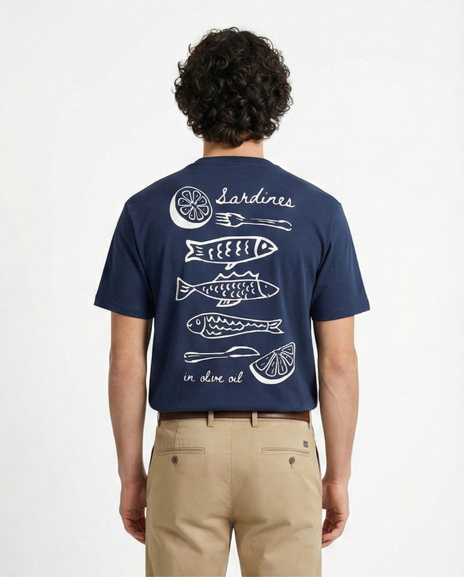 Navy Blue Mediterranean Sardines Graphic Tee - R216401