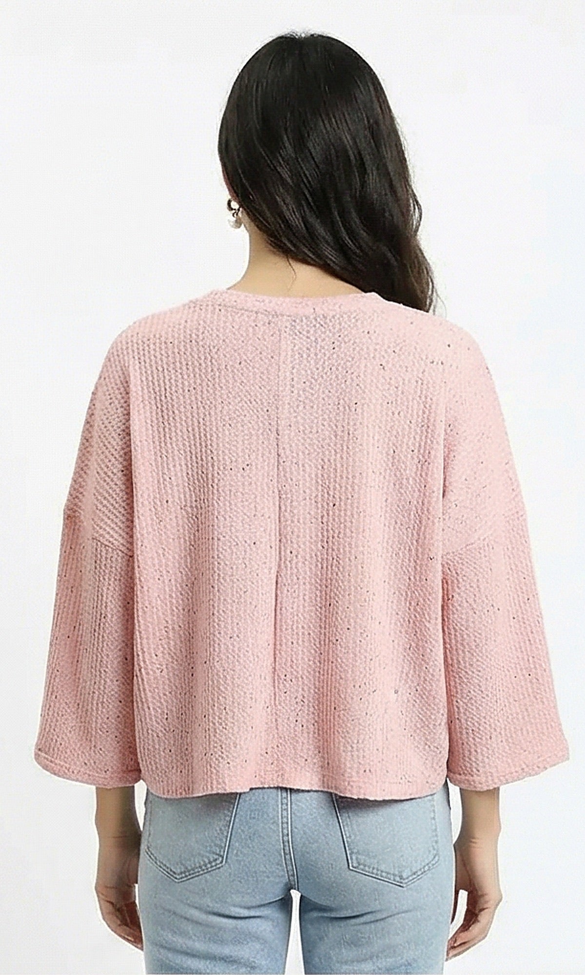 Textured Speckled Boxy Knit Top - Dusty Pink