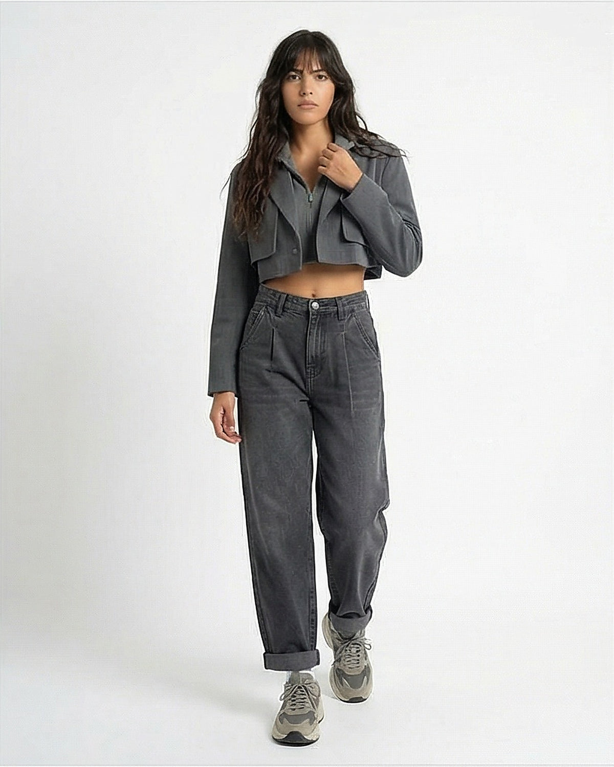 Women's High-Waisted Grey Relaxed Fit Jeans