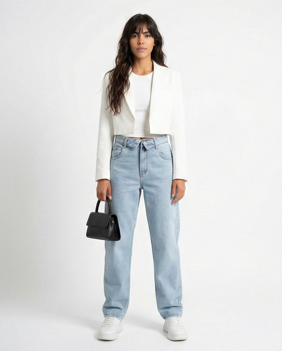 Light Blue Casual High-Waisted Denim Jeans