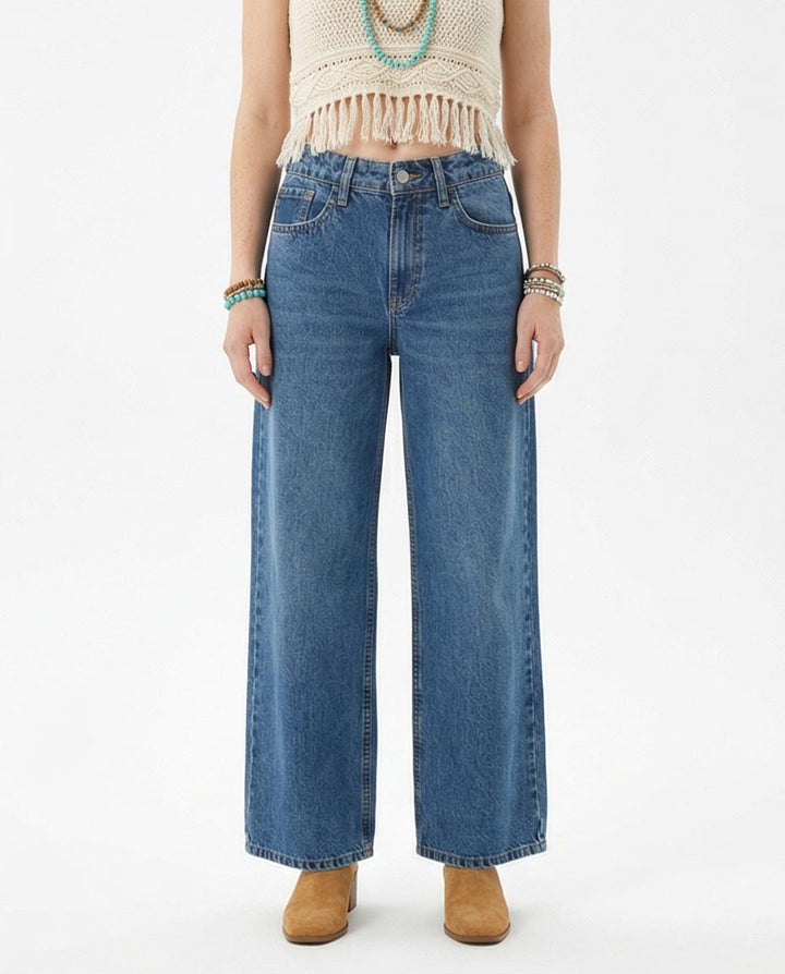 Ravin Wide-Leg High-Rise Denim Jeans – Medium Blue Stone Wash - R216414