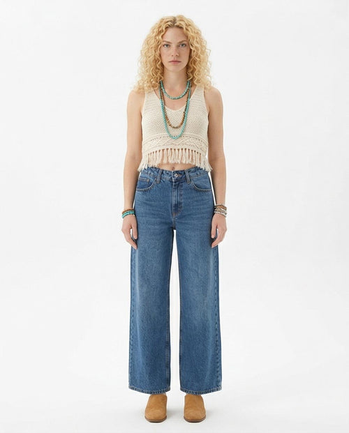 Ravin Wide-Leg High-Rise Denim Jeans – Medium Blue Stone Wash - R216414