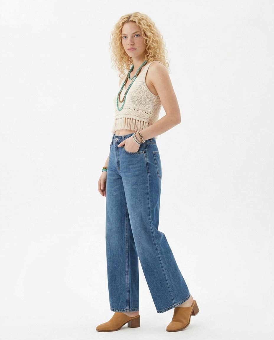 Ravin Wide-Leg High-Rise Denim Jeans – Medium Blue Stone Wash - R216414