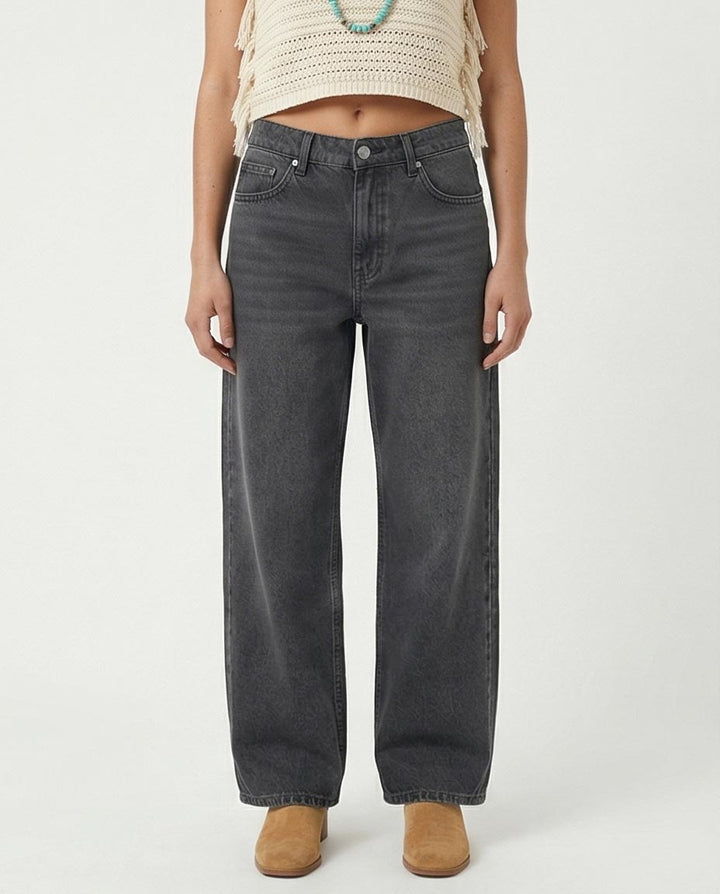 Ravin Women's Washed Grey Wide-Leg Denim Jeans