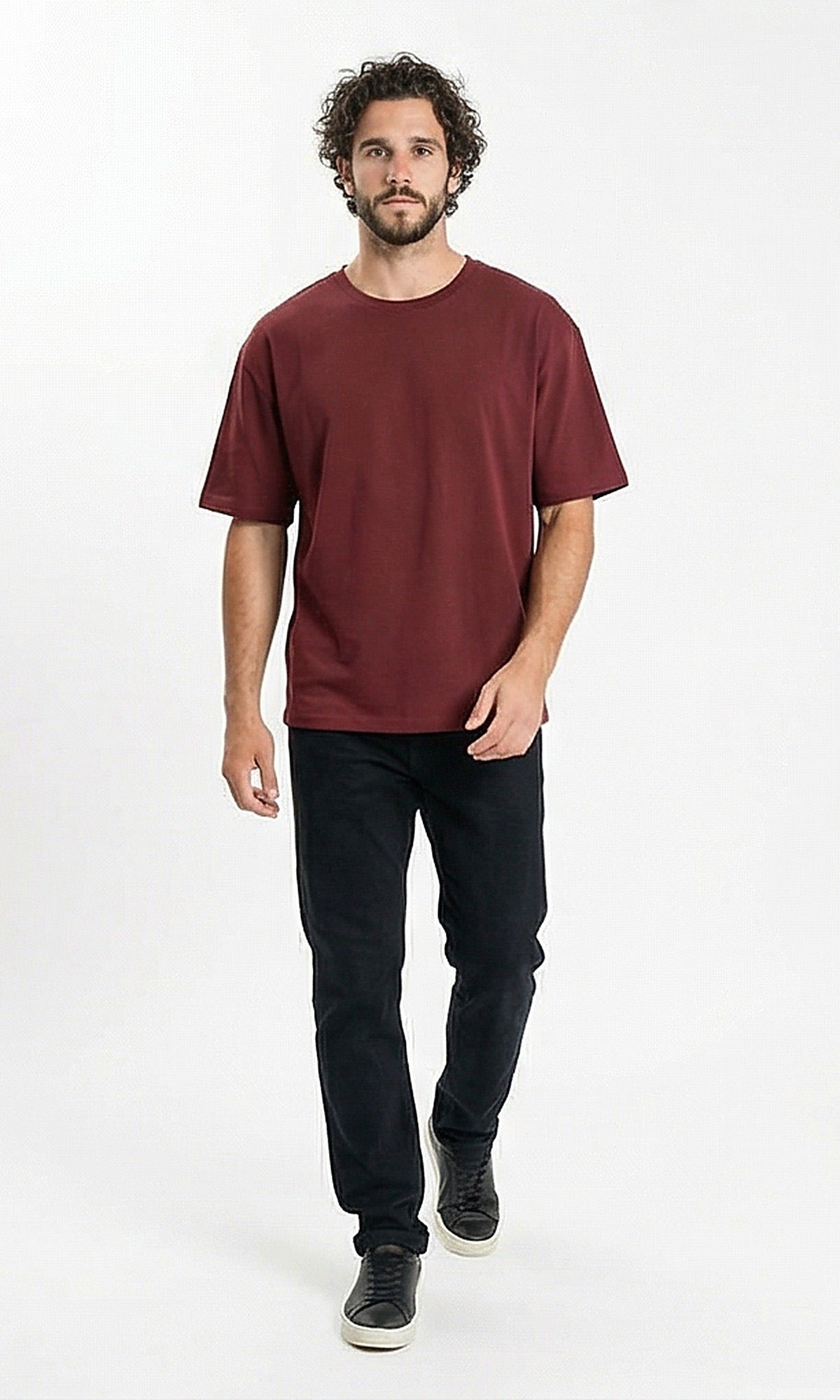 Essential Oversized Burgundy Crew Neck T-Shirt