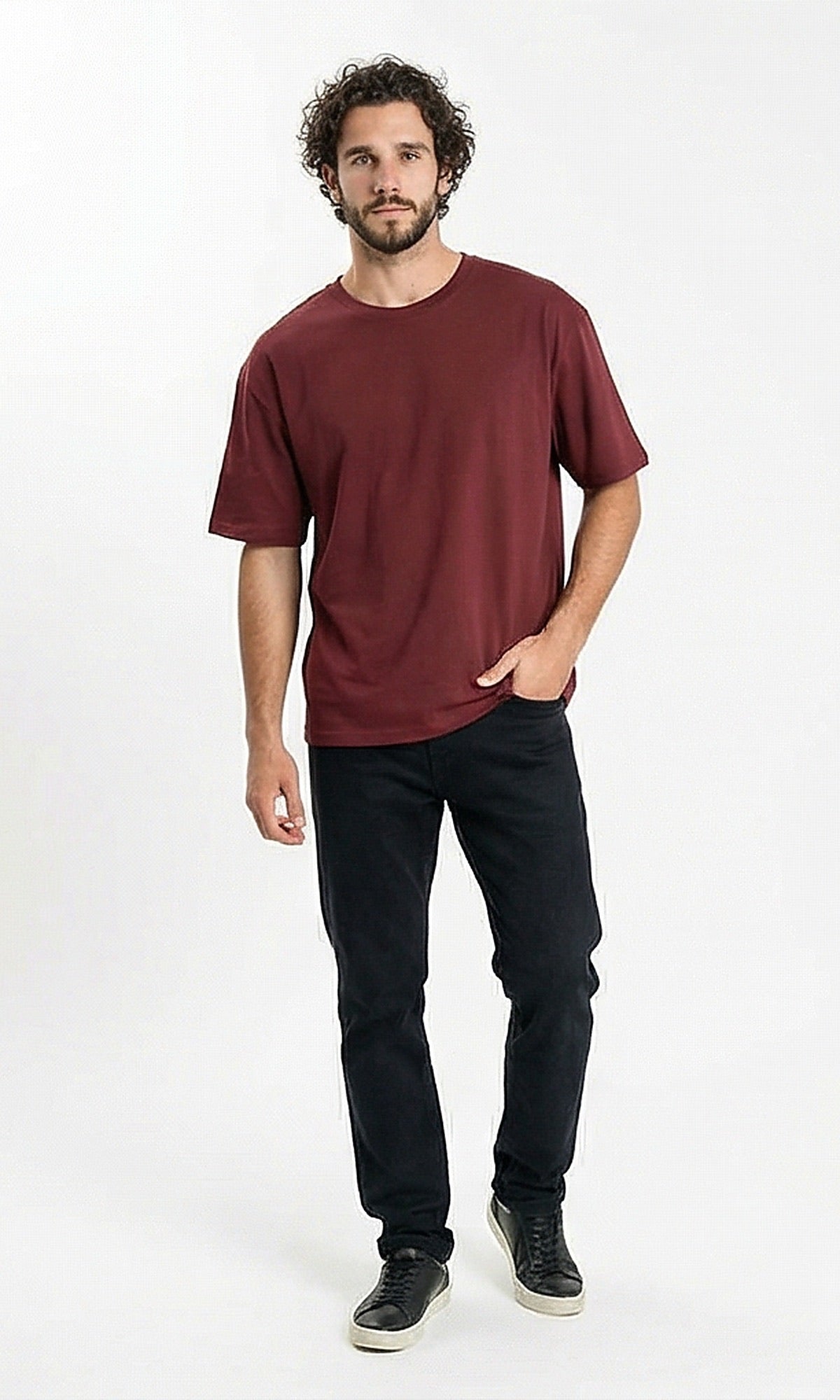 Essential Oversized Burgundy Crew Neck T-Shirt
