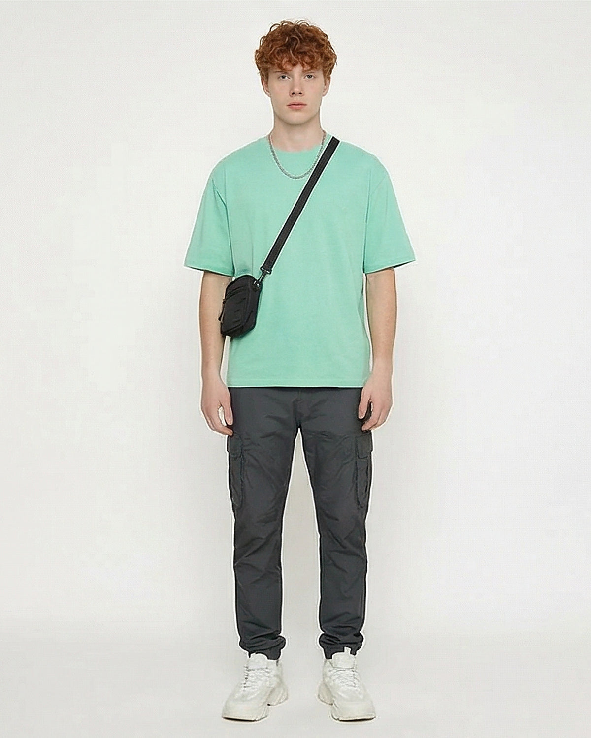 Menthe Green Relaxed Fit Crew Neck Tee - R216566