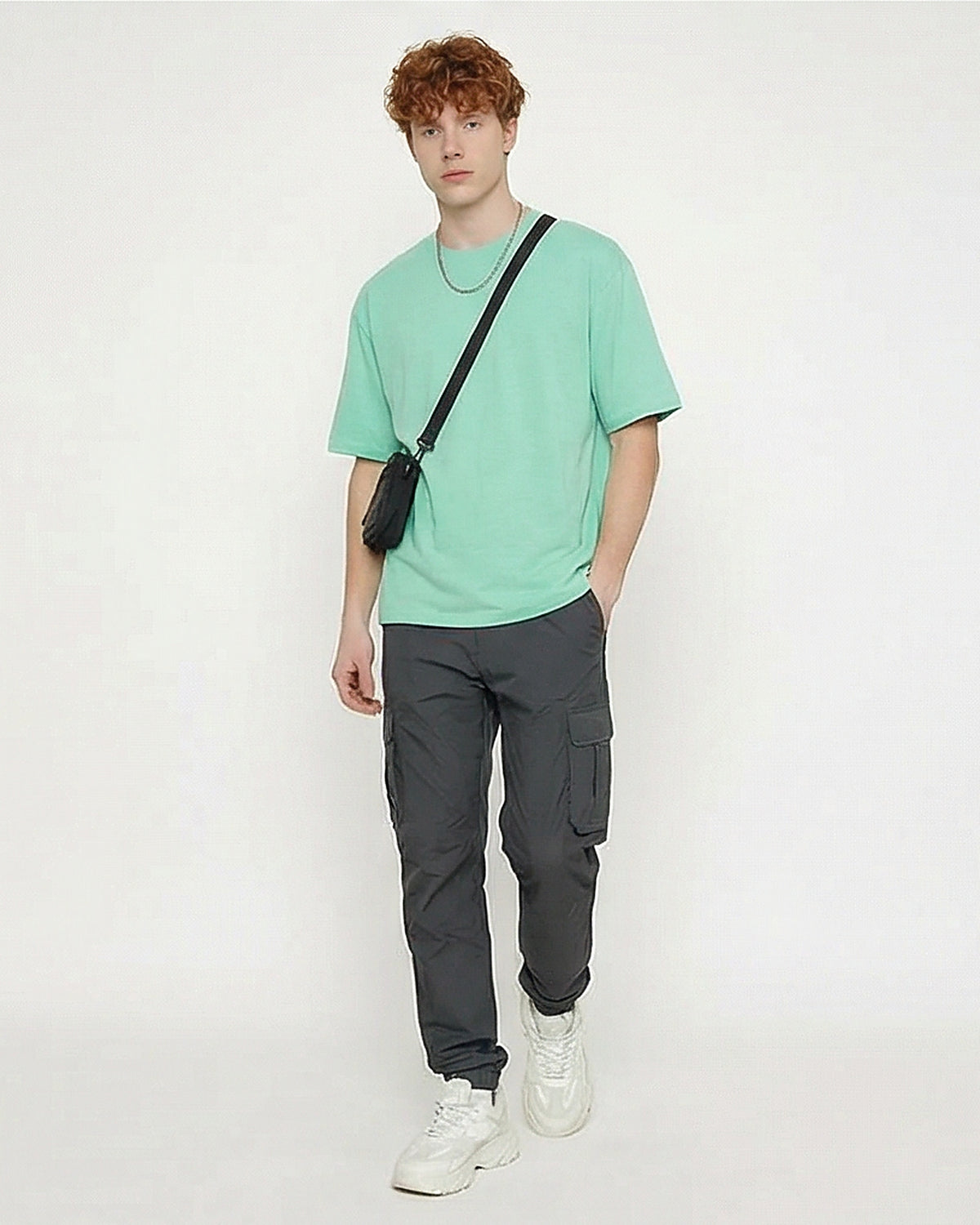 Menthe Green Relaxed Fit Crew Neck Tee - R216566