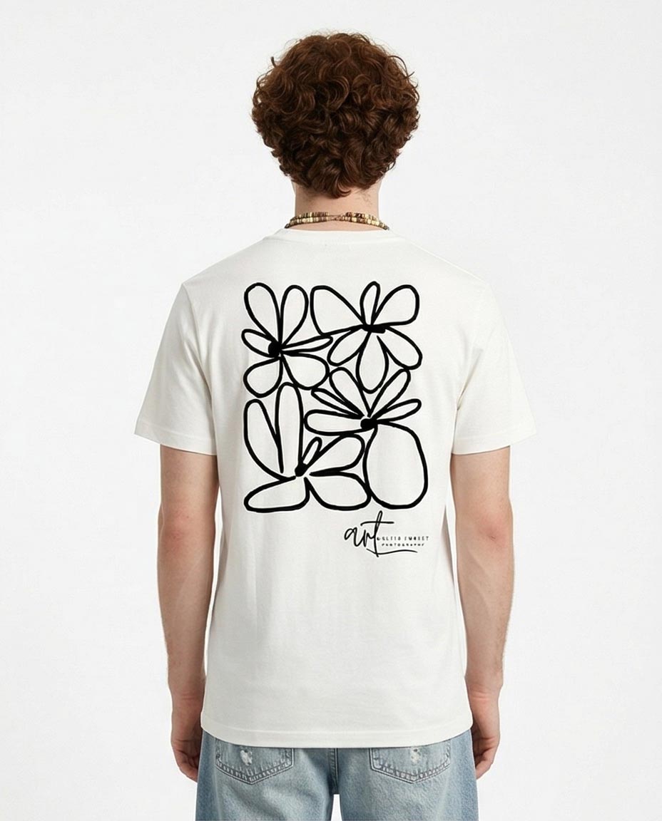Ravin Art-Line Floral Graphic T-Shirt – Modern Boho White Tee - R216569