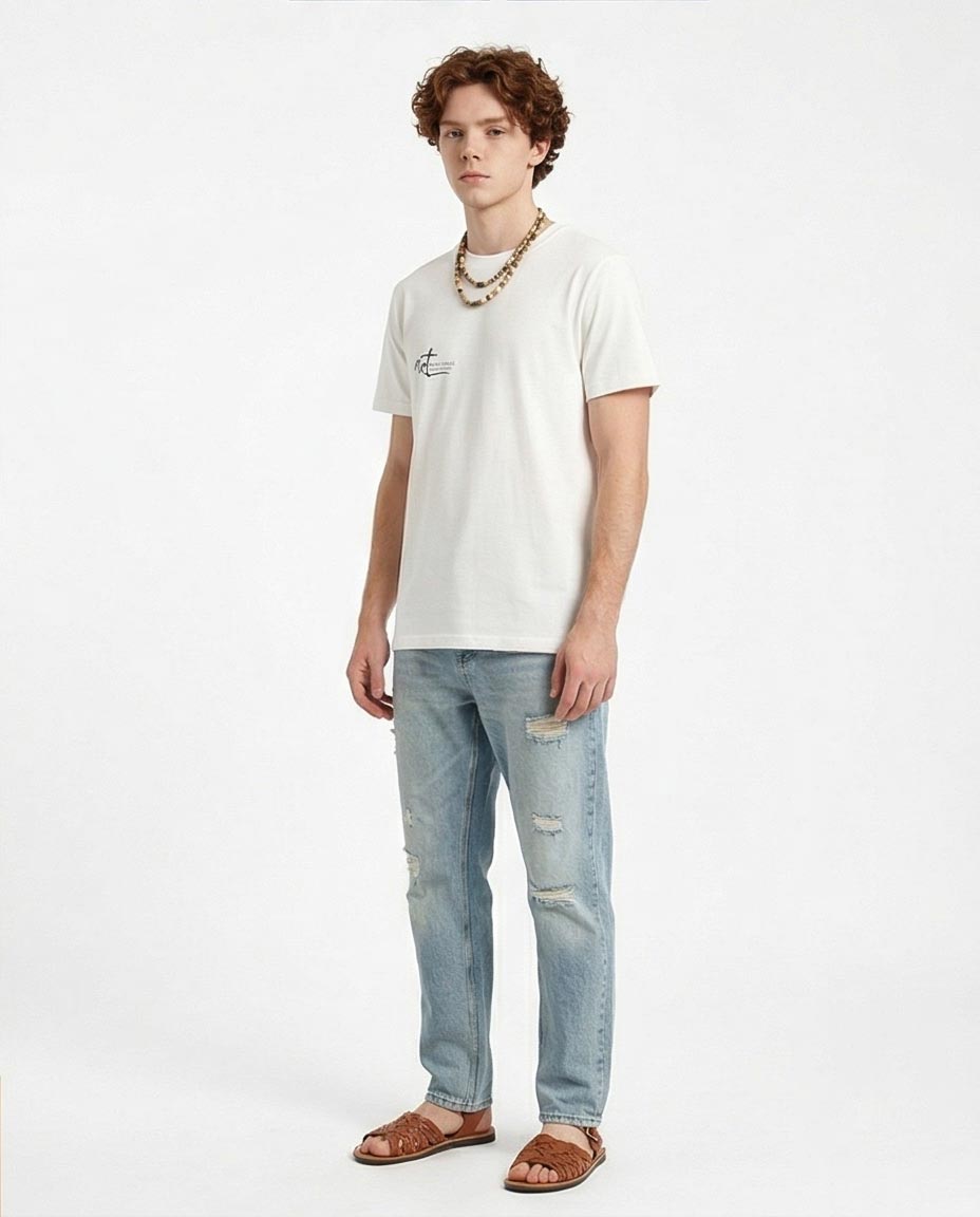 Ravin Art-Line Floral Graphic T-Shirt – Modern Boho White Tee - R216569