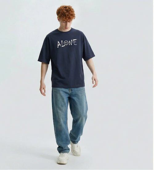 Ravin Men's "ALONE" Boxy Fit Heavyweight Graphic T-Shirt - Navy - R216576