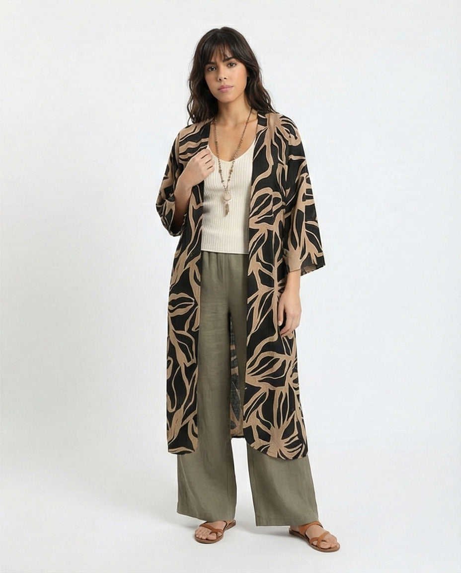 Abstract Print Longline Kimono Cardigan