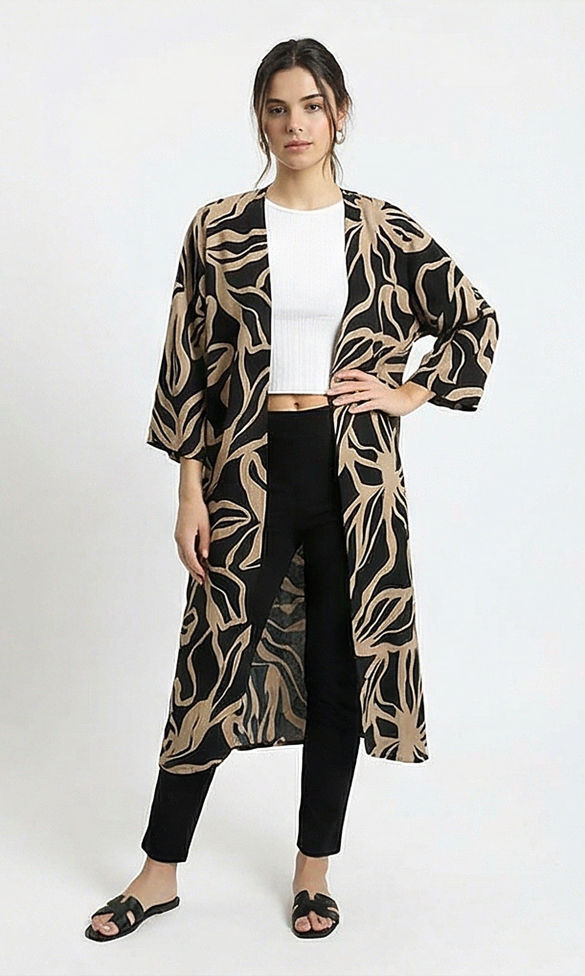 Abstract Print Longline Kimono Cardigan