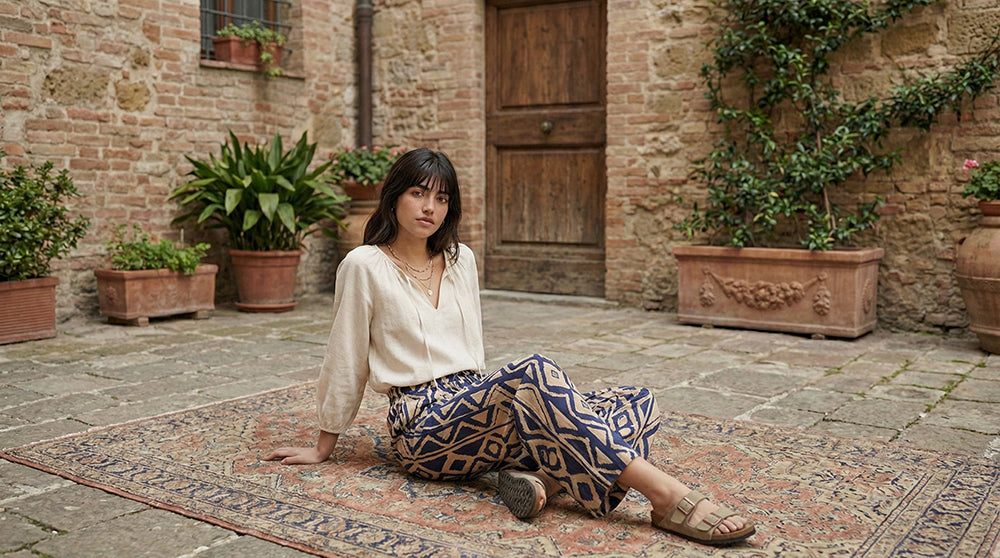 Geometric Print High-Waisted Wide-Leg Pants