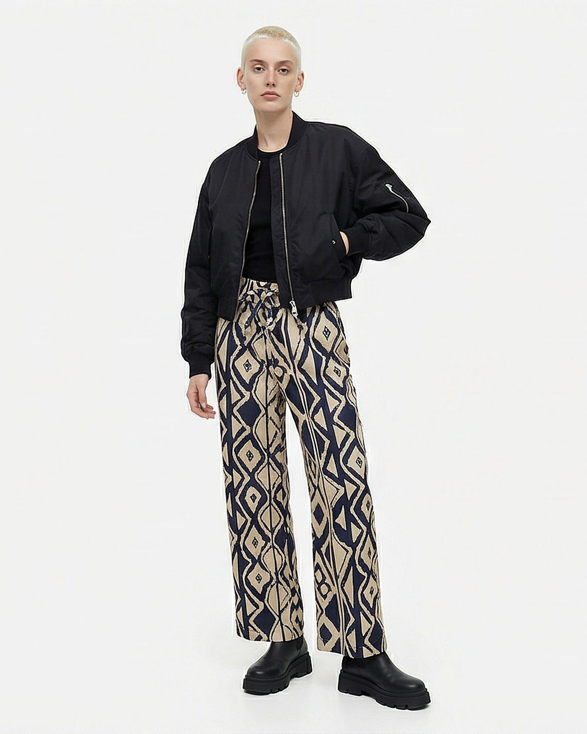 Geometric Print High-Waisted Wide-Leg Pants