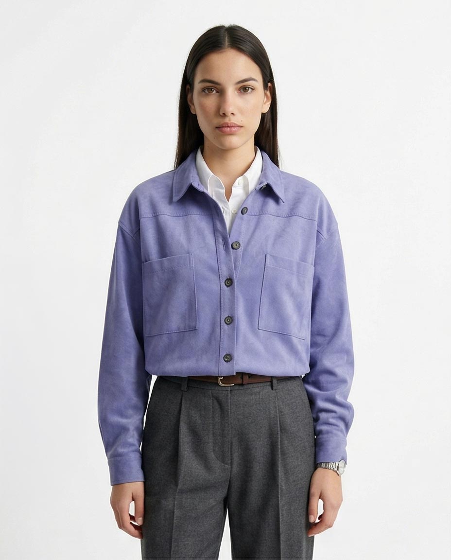 Ravin Oversized Faux-Suede Utility Shirt in Periwinkle - R216617
