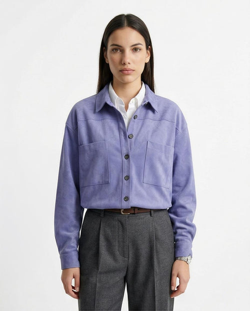 Ravin Oversized Faux-Suede Utility Shirt in Periwinkle - R216617