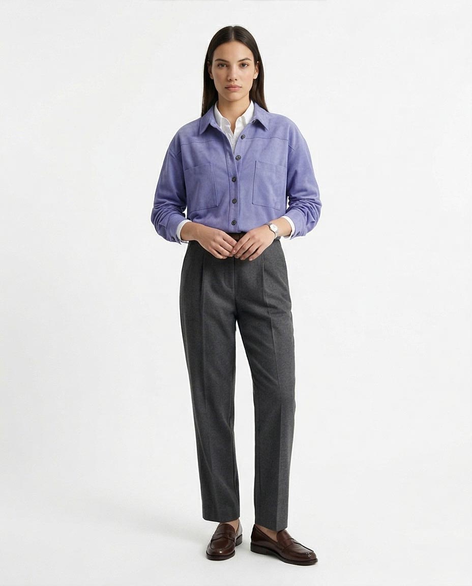 Ravin Oversized Faux-Suede Utility Shirt in Periwinkle - R216617