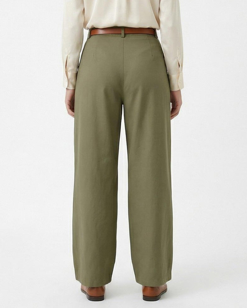 Olive High-Waisted Tailored Wide-Leg Trousers
