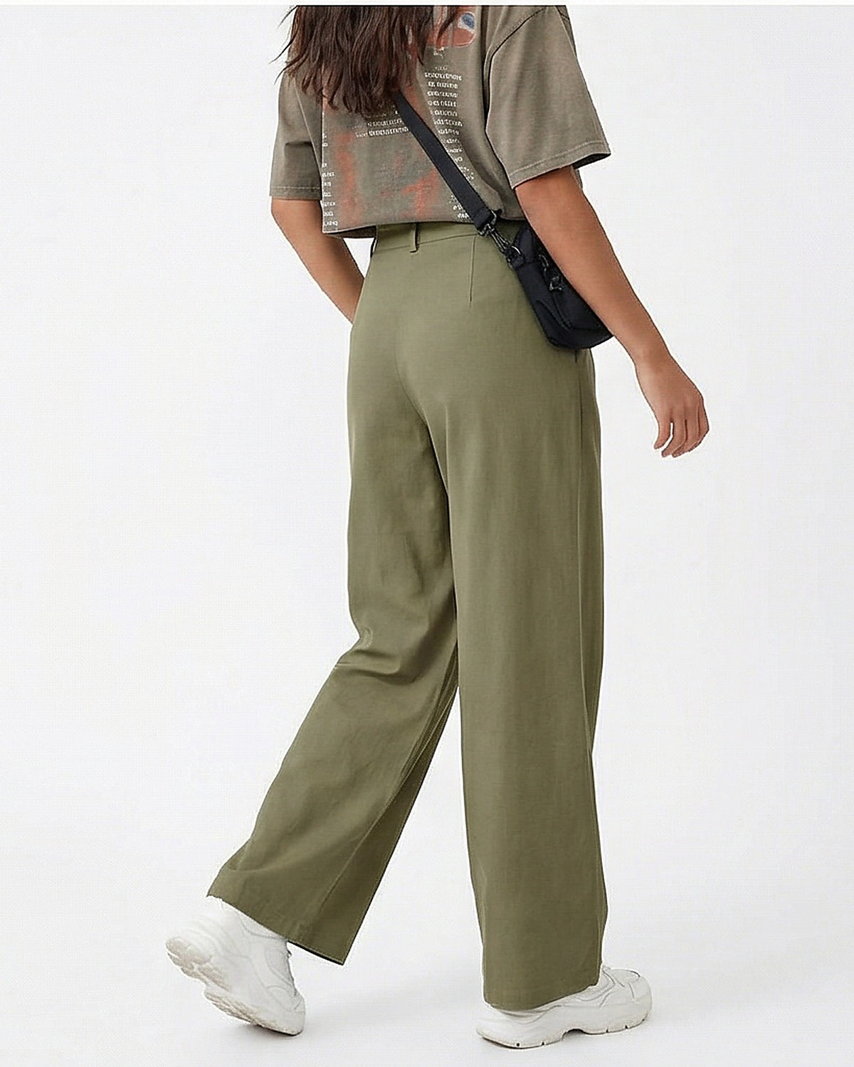 Olive High-Waisted Tailored Wide-Leg Trousers