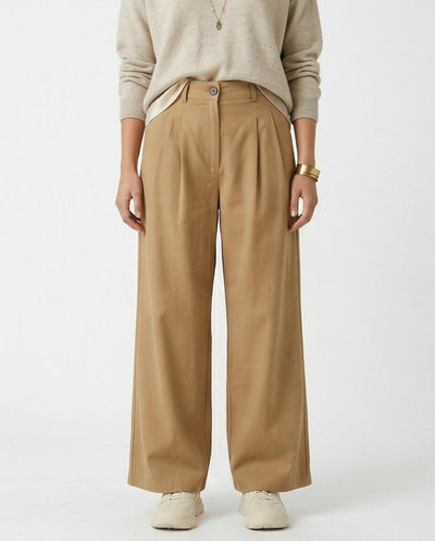 Ravin High-Waisted Double Pleat Wide-Leg Trousers – Camel - R216642