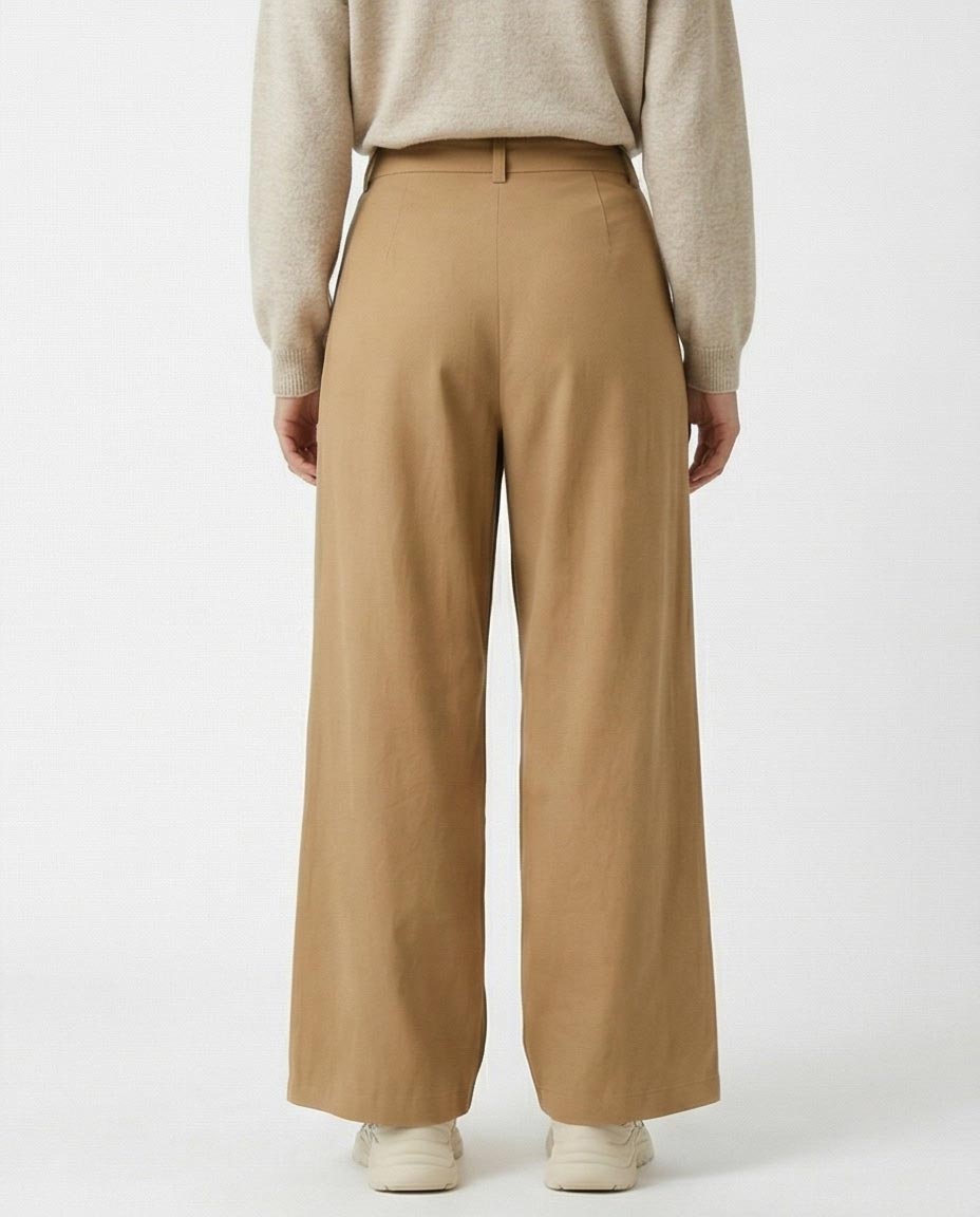 Ravin High-Waisted Double Pleat Wide-Leg Trousers – Camel - R216642