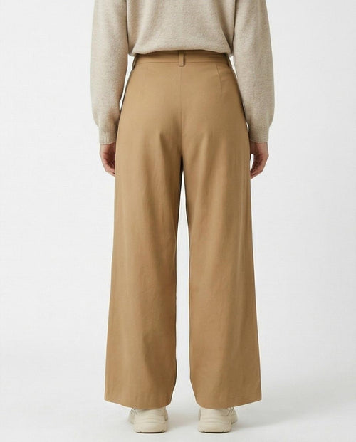 Ravin High-Waisted Double Pleat Wide-Leg Trousers – Camel - R216642