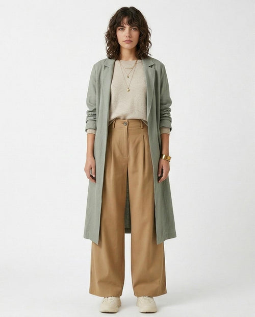 Ravin High-Waisted Double Pleat Wide-Leg Trousers – Camel - R216642