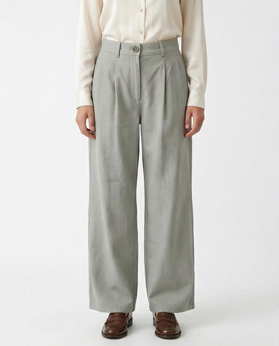 Ravin Wide-Leg Pleated Tailored Trousers in Sage Mist - R216643